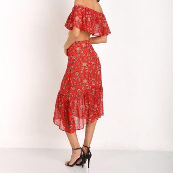 For Love & Lemons Pia Midi Skirt in Red (15) - Picture 2 of 6